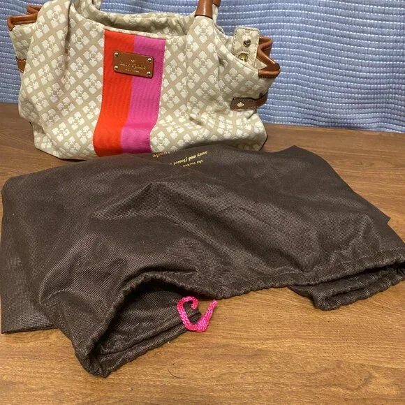 Large Kate Spade Tote Bag Brown Leather & Canvas W/ Wallet & Dust Bag - Picture 3 of 13